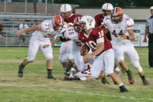 PRHS junior quarterback Gunnar Griffin carries the ball on a keeper play in last week's win over Santa Ynez. The Bearcats are looking for another win tonight over Madera. Photo courtesy of Jennifer Railsback.