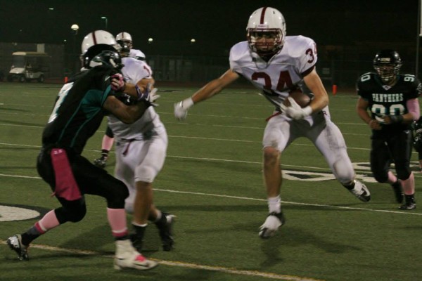 Paso High's Bailey Gaither powers past the Pioneer Valley Panthers on his way to scoring for the Bearcats on Friday night. Photo courtesy of Jennifer Railsback.