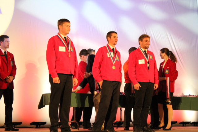 Electrical Construction Wiring entrants, from left, Colby Mathe, Parker Pilg, Matt Dodds