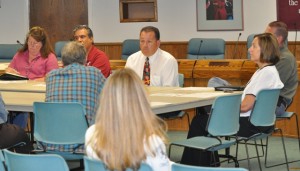 Paso Robles Public Schools Interim Superintendent Dr. James Brescia addresses the crowd on Wednesday morning at the school district office.
