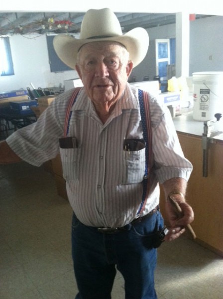 89-year-old Lester Rougeot at the Paso Robles Grange Wednesday evening preparing for Thursday's Mid-State Fair Breakfast at the Paso Robles downtown city park.