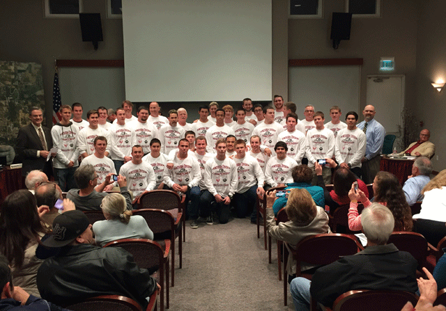 The Paso Robles High School varsity football team is recognized for its accomplishment sin the 2014 season by the Paso Robles City Council on Feb. 17. Photo by Heather Young