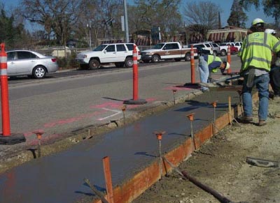 Valley gutter concrete being placed