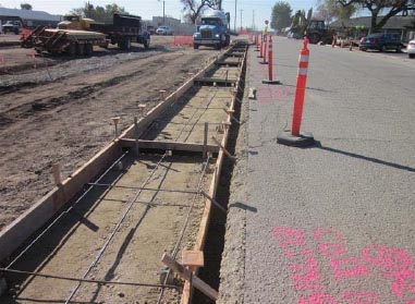 Valley gutter being formed and rebar placed.
