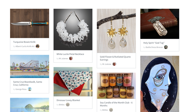 Some of the arts and crafts for sale on the new site.