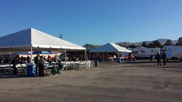 This logistics area at the Parkhill Fire is providing support for 700 firefighters. Photo from Cal Fire.