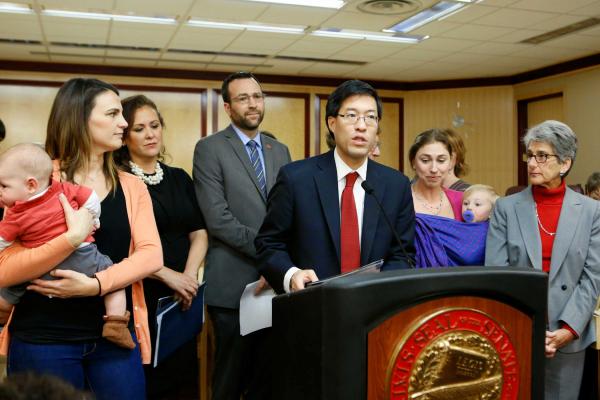 Sen. Richard Pan speaks at a press conference for SB 277, which was signed into law today. The bill requires all school children to be immunized. Courtesy photo