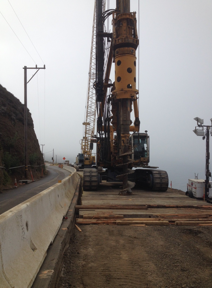 Drill rig drilling holes to place metal piles. Courtesy photo.