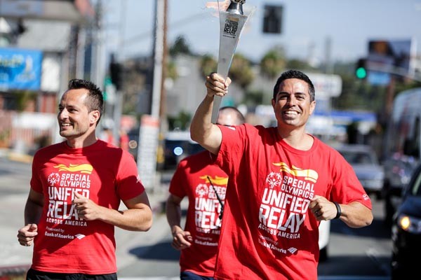 "The final day of the Unified Relay Across America. After a 46-day journey beginning in Augusta, ME, the northern route met the other two routes in Los Angeles, CA, before handing off the torch to the Law Enforcement Torch Run Final Leg"