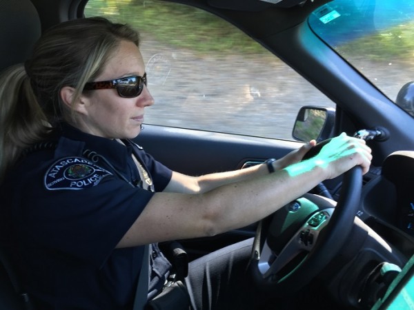 Atascadero Police Officer Kellye Netz on duty Sunday. Photo by Paula McCambridge