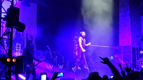 Manson performed on stilts like a spider for a portion of the concert.