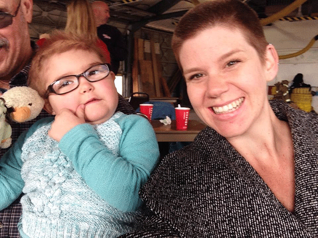 Annie Blake and Denise Fields after Fields got a buzz cut to raise funds for Blake, who is going through treatment for Leukemia. Photo courtesy of Denise Fields