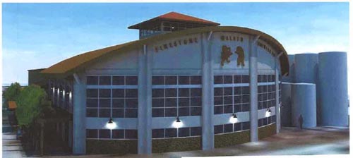 Firestone is proposing a new glass front facade with a barrel-vaulted roof that will showcase the brewing equipment.