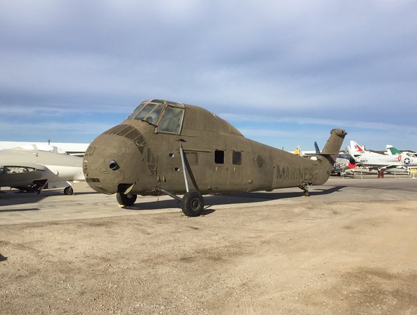 The H-34 Helicopter with landing gear at the Estrella Warbird Museum.
