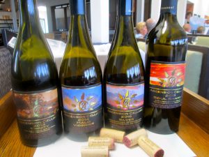 Lineup of Ascension Cellars wine served at lunch.