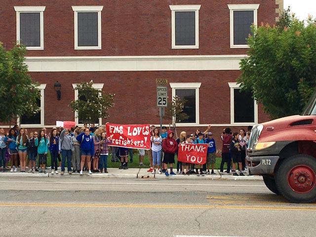 Flamson Middle School students showed their support for firefighters Friday morning. As fire engines drove by, the honked and turned on their sirens.