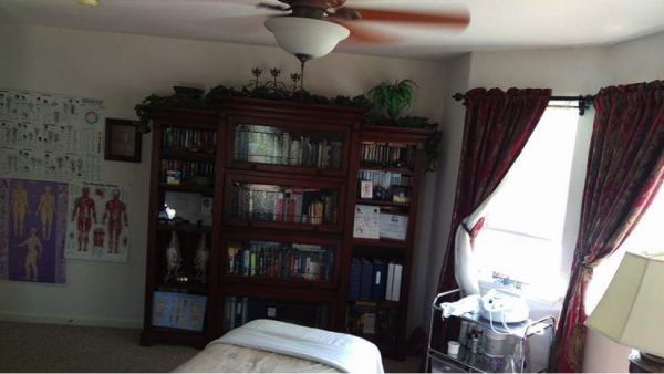 The treatment room at the new, home office location.