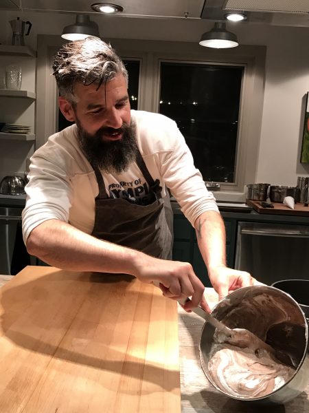 Chef Tim Veatch whipping up chocolate sponge cake batter Photos by Mira Advani Honeycutt