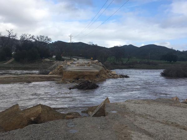 The sand bridge washed out on Halcyon Road in Atascadero. Photo by Trisha Butcher.