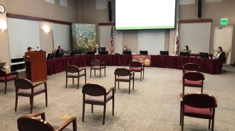 Paso Robles City Council meeting practicing social distancing under fears of COVID-19