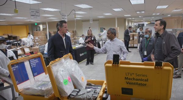 In Sunnyvale, Governor Newsom and Mayor Liccardo Tour Bloom Energy, Which is Refurbishing Ventilators for Use in California Hospitals During COVID-19 Outbreak