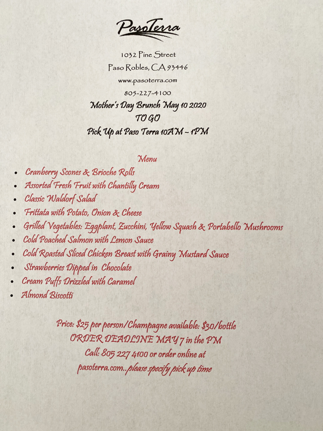 Mothers day brunch in paso robles