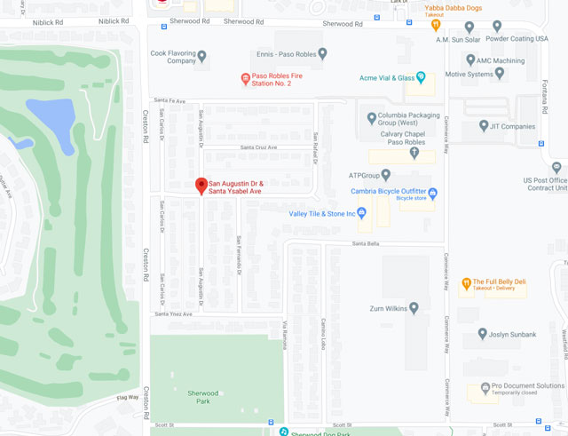 shooting near Sherwood Park in Paso Robles. Image from Google Maps.