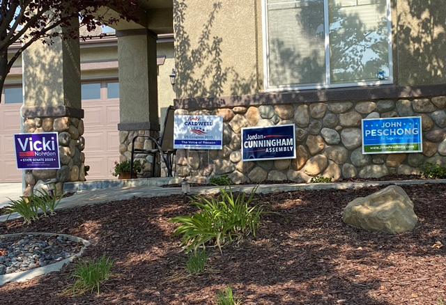 Political signs at home in Deer Park Estates support a slate of local Republican candidates.