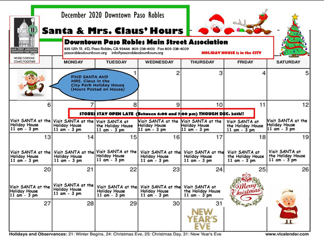 Holiday House open hours with Santa 2020
