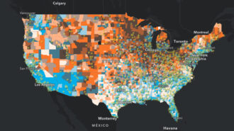 Map of predicted COVID-19 case spread by county