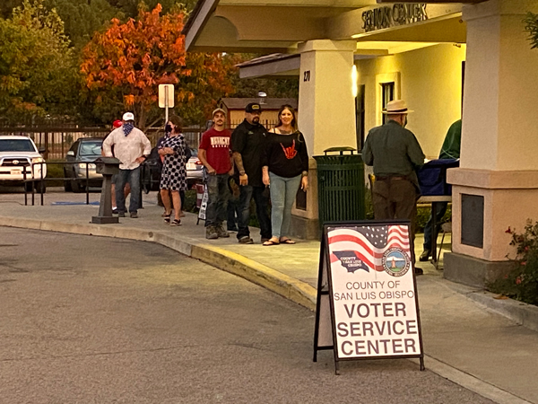 Voters line up to vote on Election Day at the Paso Robles Senior Center.