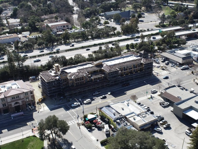 Aerial view of La Plaza under construction on El Camino Real in Atascadero