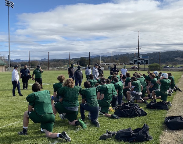 Coach Crow talks to team