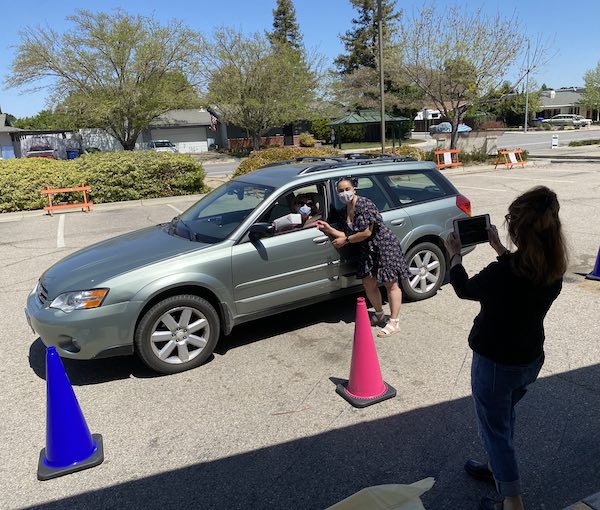 Librarian Angelica Fortin personally thanked all the volunteers who drove through the parking lot.