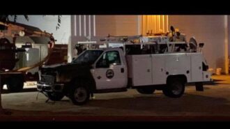 utility truck catches fire