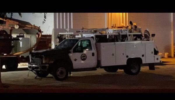 utility truck catches fire