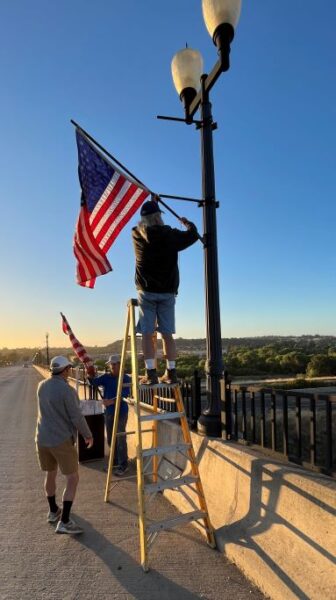 Flags on bridge