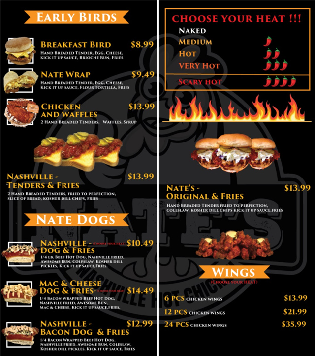 Nates-hot-chicken menu