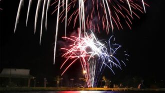 fireworks over pond