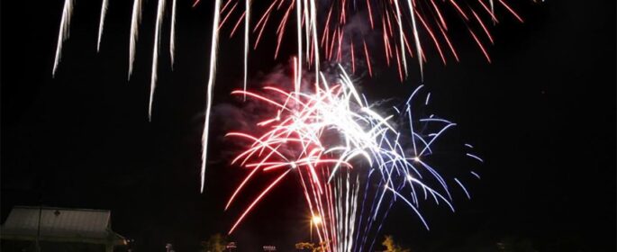 fireworks over pond