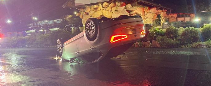 Car flips in Madonna Inn driveway Sunday night