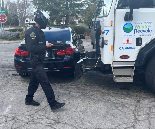 Garbage truck crashes into automobile in Paso Robles