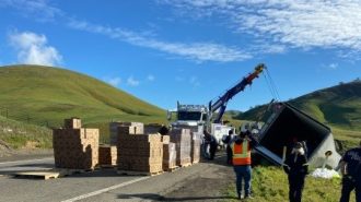 semi truck overturned