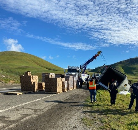 semi truck overturned