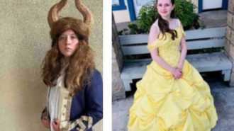 Beast played by actor Kia Cross in one of two casts and Belle played by actor Ella Pierce in one of two casts.