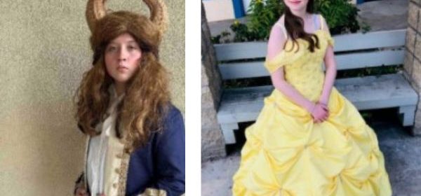 Beast played by actor Kia Cross in one of two casts and Belle played by actor Ella Pierce in one of two casts.