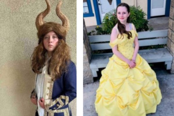 Beast played by actor Kia Cross in one of two casts and Belle played by actor Ella Pierce in one of two casts.