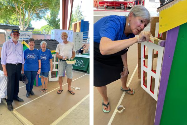 Photos: Monica Schechter paints trim on a Habitat for Humanity Playhouse at the Mid-State Fair.Sen. John Laird, Susan Funk, Monica Schechter and Stan Schechter stand in front of the completed playhouse.