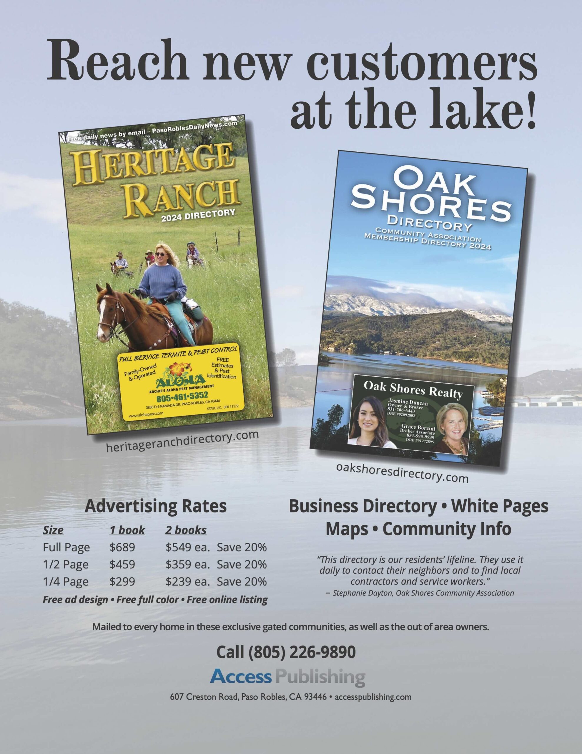 advertise at Heritage Ranch and Oak Shores, California