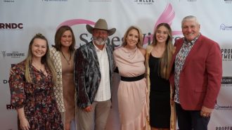 Bret and Kandace Saberhagen (center) with NFL MVP and honoree Mark Rypien (far right) and his family at Rava Wines in Paso Robles at the Sunday night gala Oct 29th